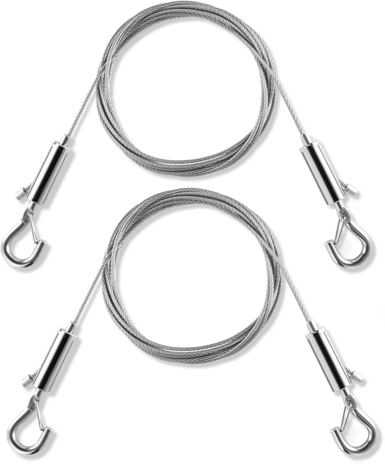 2-Piece Adjustable Heavy-Duty Stainless Steel Wall-Mount Wire Rope Hangers (0.06in Diameter, 6.6ft Long) for Business Use, 100lbs Load Capacity, Easy Hook Installation for Paintings, Artworks, 2 Piece Sets, Sturdy