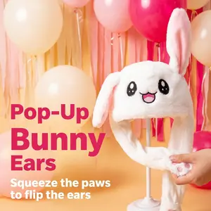 Soft Plush Bunny Hat with Pop-Up Ears, Fun Squeeze Interactive Toy Hat for Party, Cosplay & Daily Wear