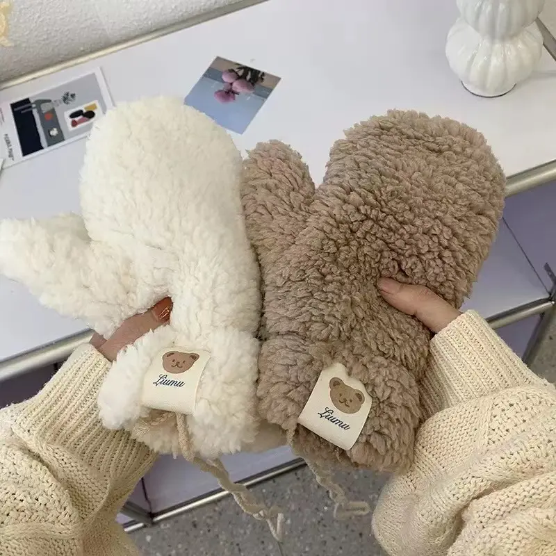 Women's Winter Fleece Gloves, Gloves for Cold Weather, Cute Bear Design, Warm & Thickened, Ideal Christmas Gift, Perfect for Cycling & Outdoor Activities, Hand Cover