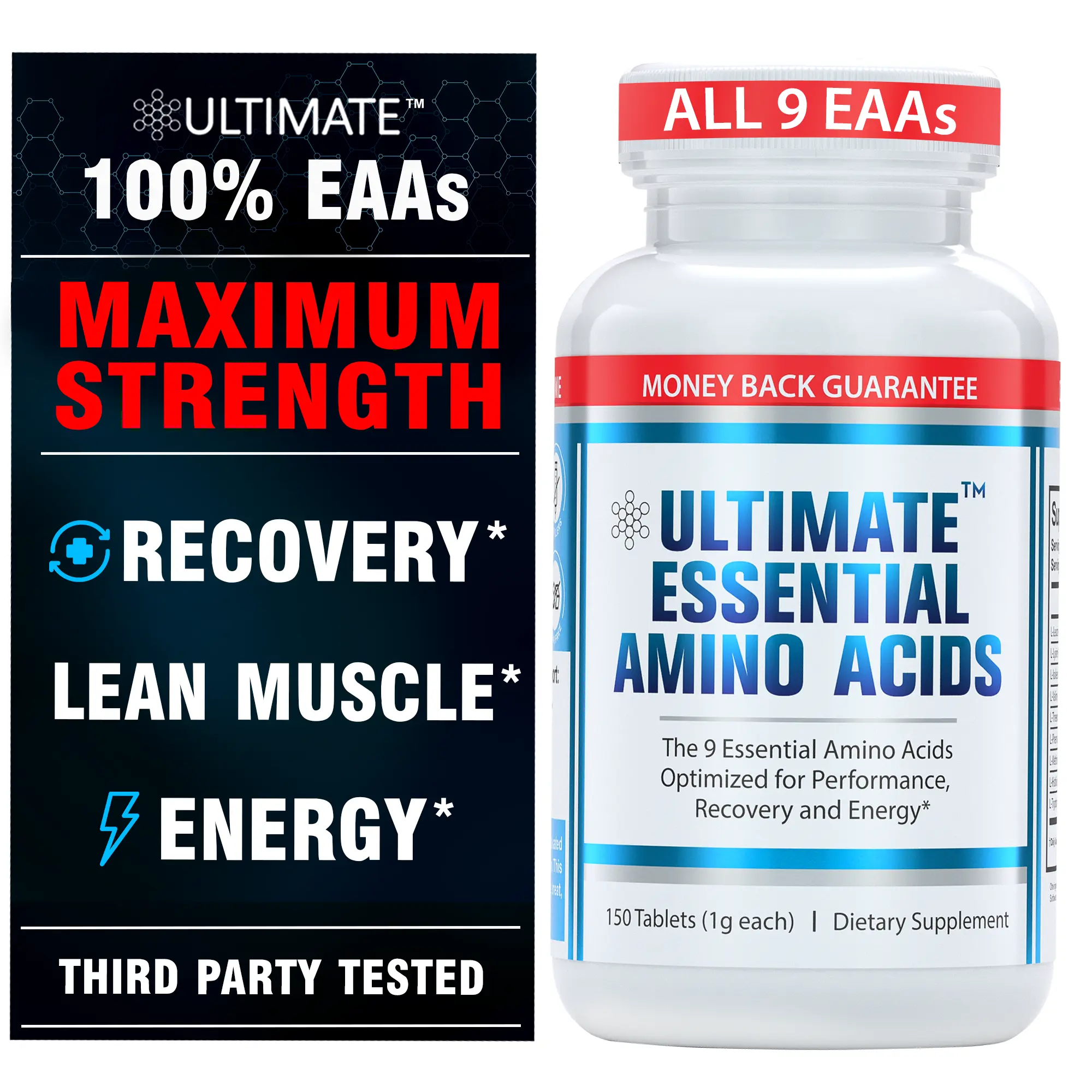 Ultimate 100% Essential Amino Acid Supplement for Cutting, Fasting & Workouts - All 9 EAAs, 40% Leucine — Ideal BCAA Ratio for Energy, Muscle & Recovery - 150/300 Easy-to-Swallow Keto & Vegetarian Tablets