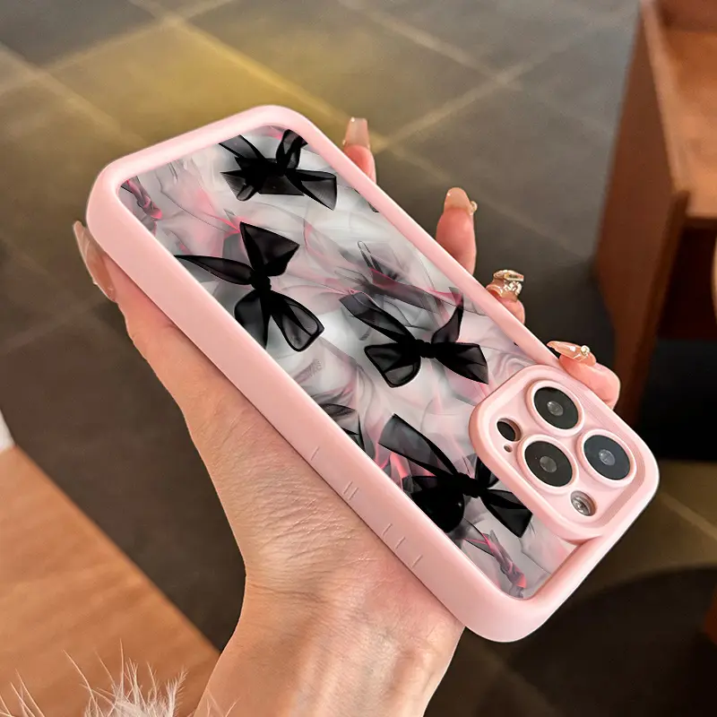 Pink TPU Lace Bow Smartphone Casing - Multi-Model Protective Accessory, Shockproof, Drop-Resistant, Full Protection for iPhone 11,12,13,14,15,16,17 Series Devices, Ideal Gift for Loved Ones
