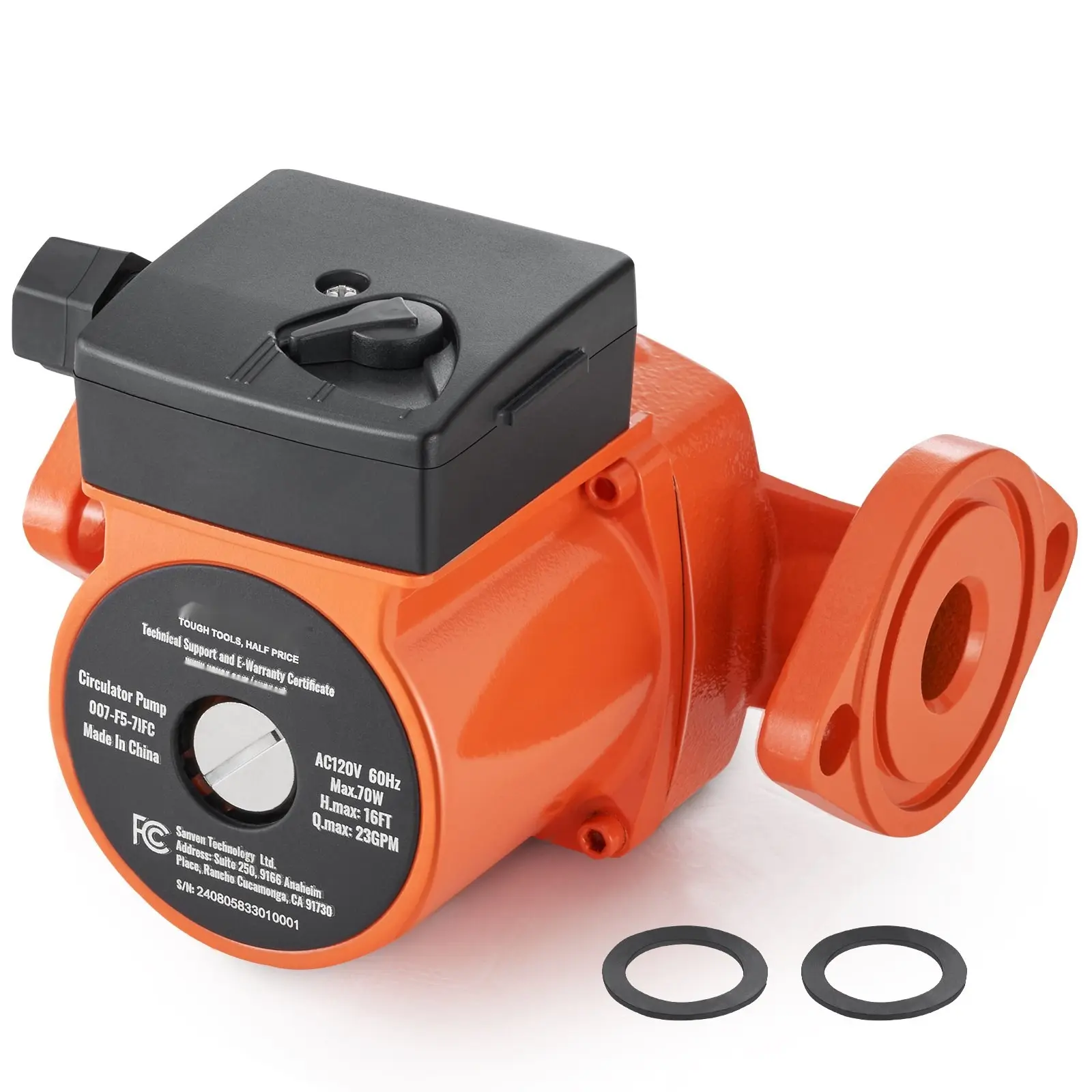 High Efficiency 110V 70W Hot Water Circulation Pump For Residential Plumbing, 23 GPM Recirculating Pump, Quiet Operation, Energy Saving Circulator For Home Heating And Domestic Hot Water Systems, Model 007-F5-7IFC