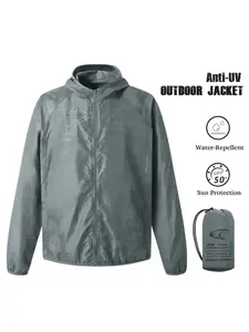 Unisex UV Protection Jacket, Outdoor Hiking Camping Travel Anti UV Coat, Summer Lightweight Quick Dry Easy Storage Windbreaker With Storage Bag, Zip Front Jacket