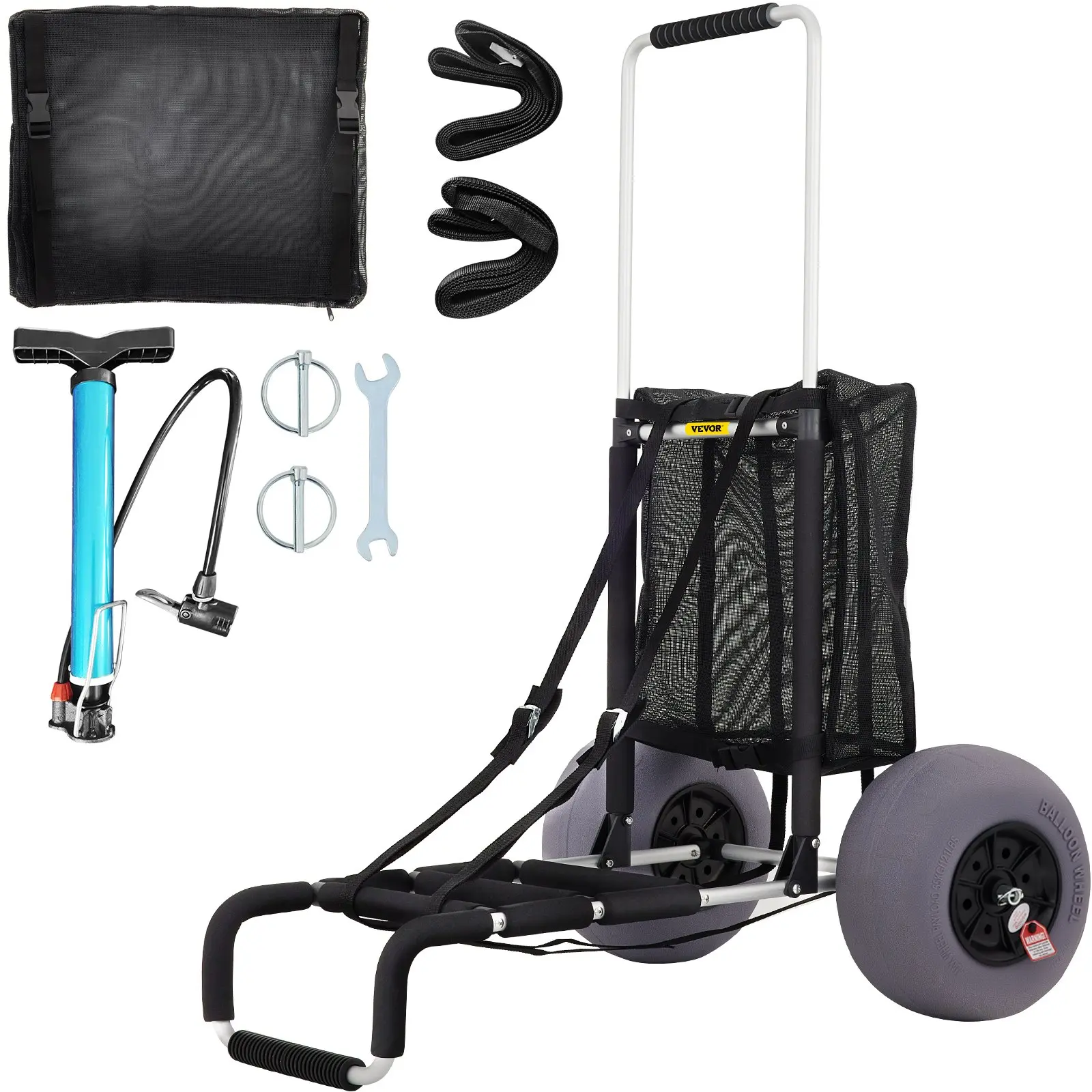 【Summerfinds】VEVOR Beach Carts for Sand  Cargo Deckw/ 13" TPU Balloon Wheels165LBS Loading Folding Sand Cart & 33.1" to 51.6" Adjustable HeightAviation Aluminum Cart for PicnicFishingBeach
