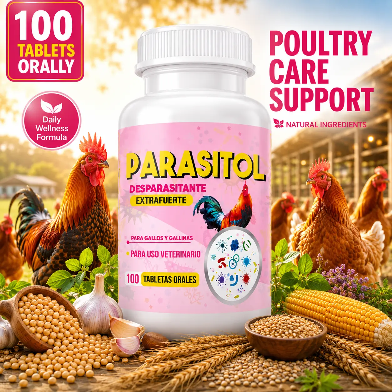 Parasitol Poultry Wellness Support Tablets for Roosters, Hens, Chicks & Birds