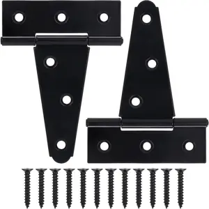 4 Inch T-Strap Gate Hinges, Heavy Duty Shed Door Hinges, Black Tee Hinges for Wooden Fences, Yard Gates, Rustproof Wrought Iron Hardware, 2 Pack