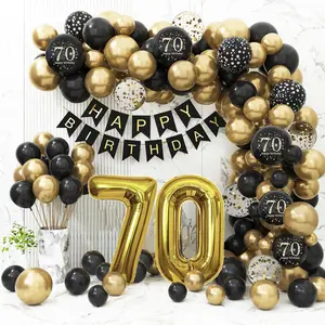 70Th Birthday Decorations Men Women, Black And Gold 70Th Birthday Balloons Set Party Decorations With Happy 70Th Birthday Decorations Banner，Black Gold Decor For 70Th Birthday Party