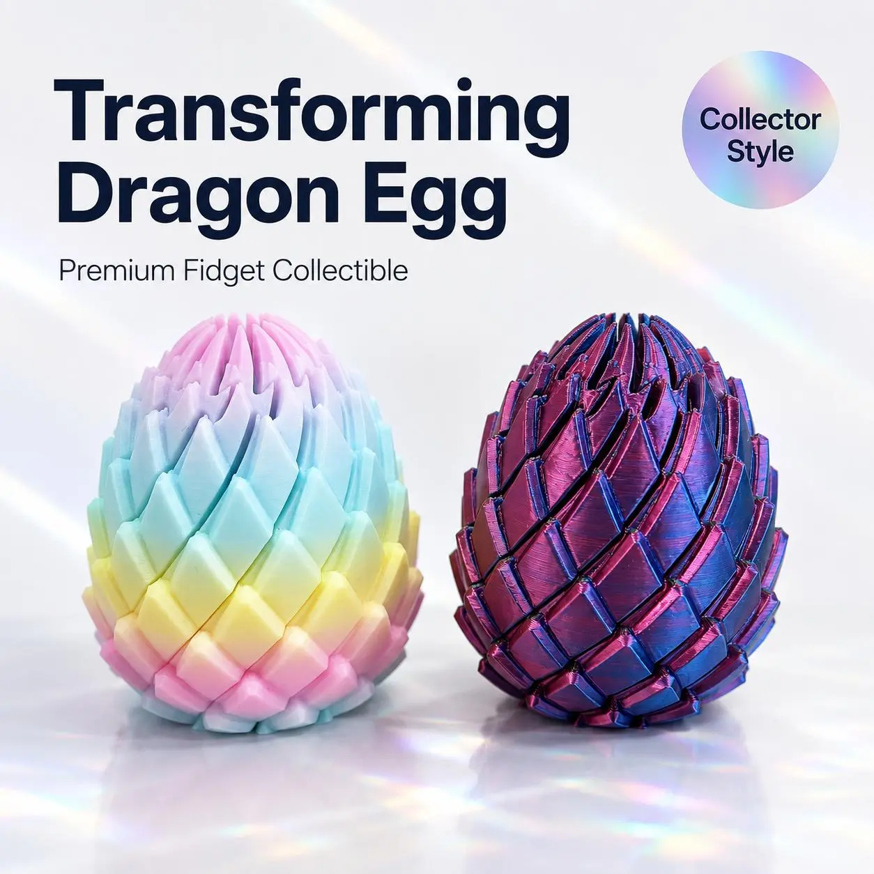 Twisty Fidget Egg - 3D Printed Tough PLA Smooth Spiral Fidget Toy, Silent Mode, Pocket-Sized, Stress & Anxiety Relief, ADHD Support, Color-Shift Iridescent, Desk Toy Gift for Teens & Kids, Holographic Pouch Included