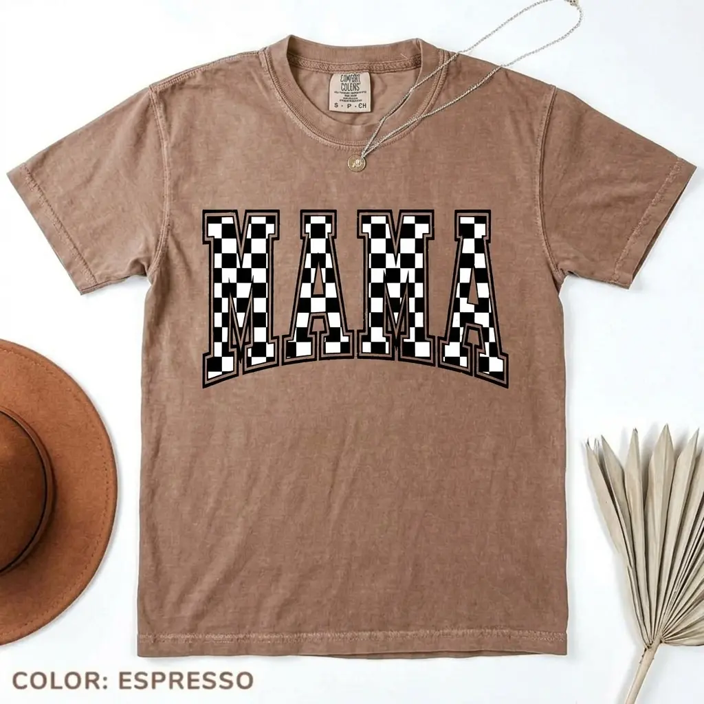 Comfort Colors Checkered Mama Shirt, Gift for Mom, Retro Mom Shirt, Mother's Day Gift, Vintage Checkered Shirt, Comfort Colors Tee, Full Colors Summer Casual