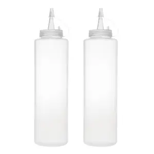 Plastic Squeeze Bottles, 2 and 10 Pack Clear Condiment Squeeze Bottles with Tethered Caps, Ketchup Bottles for Sauces, Perfect for Condiments, Oil, Icing, Liquids,