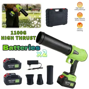 Green Cordless Leaf Blower, 1100G High Thrust Multifunctional Powerful Dust Blower, Portable Electric Blower with 2 Batteries, Suitable for Yard Sweeping, Leaf Blowing, Snow Blowing & Car Cleaning
