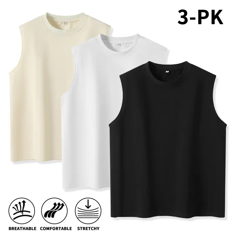 Budget Multipack 3 Color Men 100% Cotton Crew Neck Sleeveless Tank Vests Breathable Comfort Slim Fit All Weather Everyday Inner Shirts For Men Daily Wear High Elasticity Lifestyle Beater Set summer layering singlets