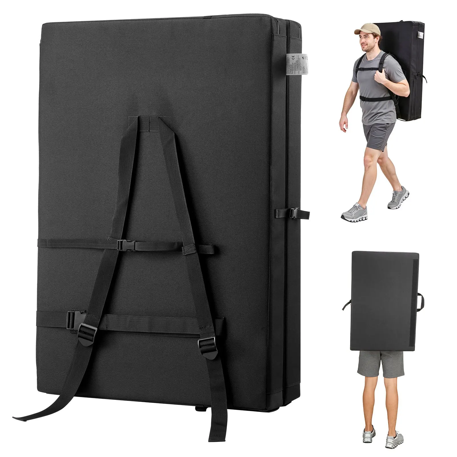 VEVOR Unisex Adult Bouldering Crash Pad - Rock Climbing Equipment, 900D Oxford Fabric, Tear-Resistance, Bi-Fold Foldable Design, Adjustable Backpack Straps & Handle, Lightweight Wipe Clean, 35.6x24x8.3in