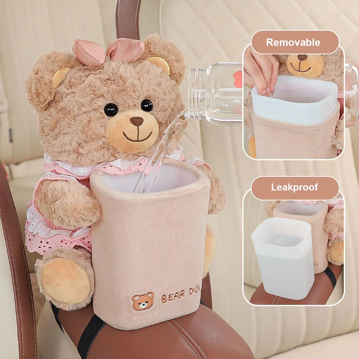 Cute Teddy-Shaped 2-in-1 Plastic Tissue Box Trash Can - Creative Waste Bin, Versatile Storage Solution, Portable Home Organizer, Space-Saving, Valentine's Day Gift, Car Interior Accessory