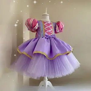 Baby Girl sleeping Beauty Dress Puff Sleeve Mesh Party Princess Dress Baby Girl Dress Flower Girl Dress Cute And Fashionable For Spring/Summer Outings