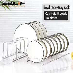 Stainless Steel Plate and Bowl Storage Organizer, Desktop Drying Rack, Kitchen Storage Shelf, Bowl and Plate Holder