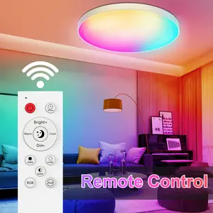 Smart LED Ceiling Light WiFi 14.76inch RGB Flush Mount Ceiling Light Fixture, 16 Million Colors, 2700-6500K Dimmable Ceiling Lights for Bedroom Living Room, Voice Control, 48W Power