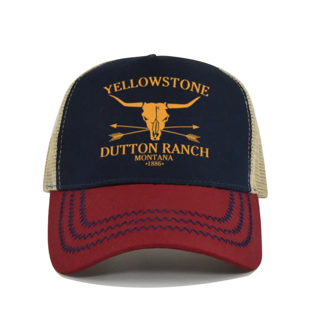 Yellowstone Dutton Ranch Printed Trucker Hat, Breathable Mesh Back Baseball Cap, Curved Brim Western Sun Hat Unisex