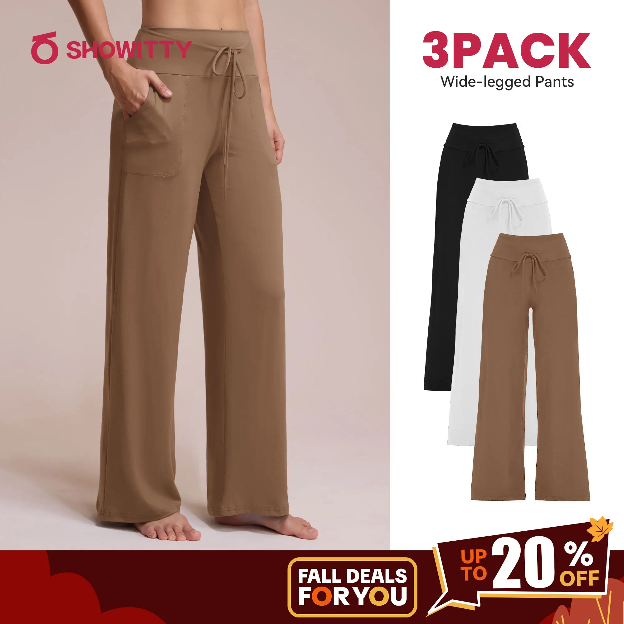 SHOWITTY 3 Pack Women's Wide Leg Pants with Pockets – High Waisted Loose Fit Sweatpants for Yoga, Workout & Lounge #TikTokShopFallDealsForYou
