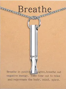 Unisex Stainless Steel Anxiety Relief Whistle Necklace Mindful Breathing Meditation Necklace Breathing Aid Tool