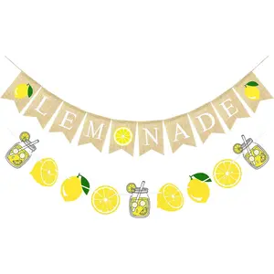 Burlap Lemonade Banner for Lemonade Stand Decorations, Lemon Garland Summer Lemon Party Decorations Lemonade Themed Bridal Shower Birthday Party Supplies Lemon Decor