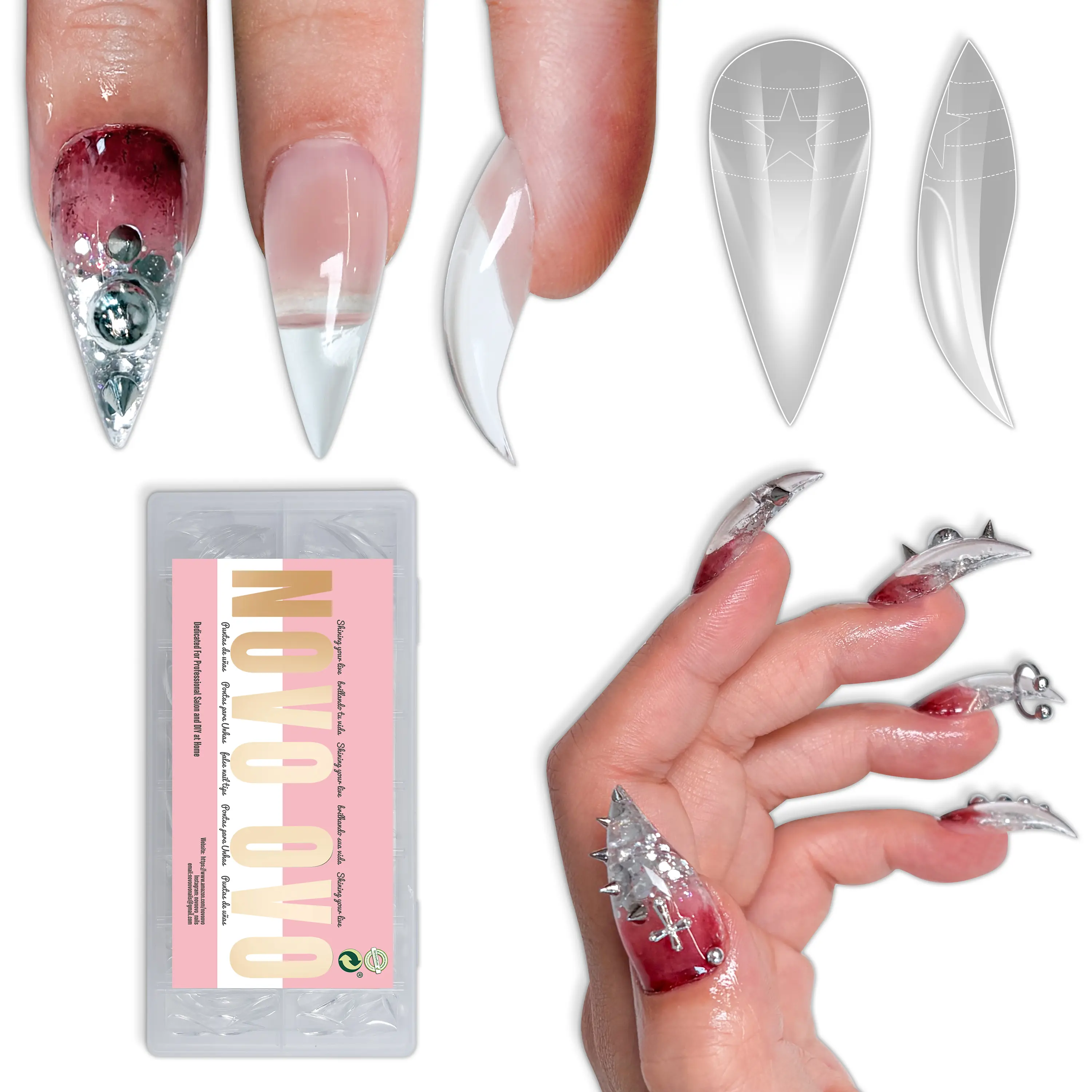 NOVO OVO 【No Glue Or UV Light 】3D Cat Claw Nail Tips, 128Pcs Short Curved Stiletto Press on Nails with Built-in APEX, PMMA Full Cover Eagle False Nails for Halloween Cosplay & Salon Extension, 16 Size #backtoschool