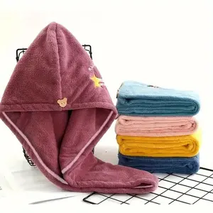 Hair Towel Wrap, 5 Counts Cute Rainbow Star Pattern Hair Drying Towel, Soft Water Absorbent Hair Towel for Women & Girls, Hair Turban Towel, Bathroom Accessories