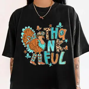 Thankful Shirt, Howdy Fall Western Shirt, Fall Boho Shirt, Turkey Shirt, Western Christian Shirt, Thanksgiving Shirt, Retro Leopard Thanksgiving Shirt