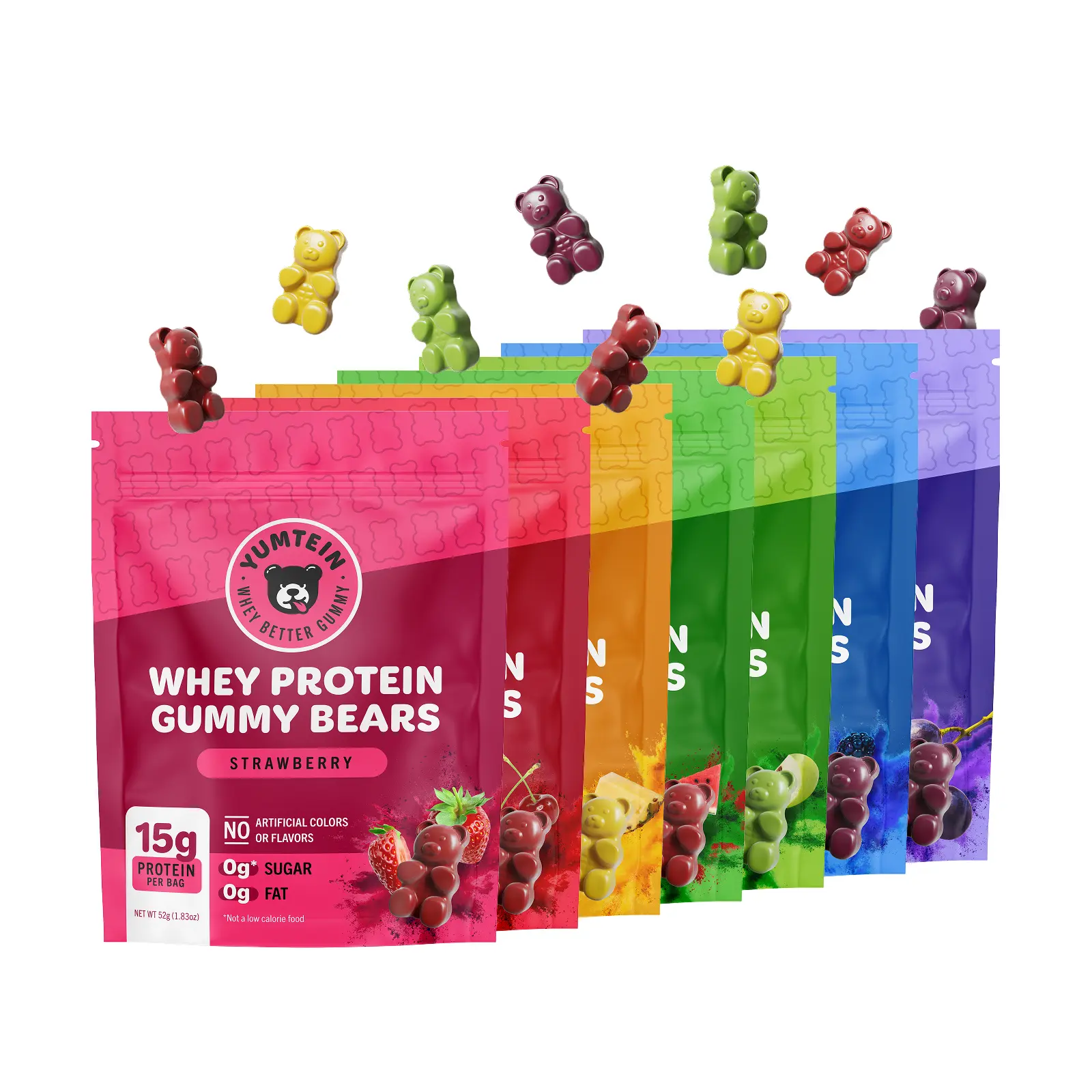 Yumtein (7 pack)Protein Gummy Bears - 15g Protein, 0g Sugar, 0g Fat - Halal Beef Gelatin - Natural Colors - The Full Lineup (17 Cal)