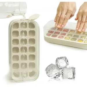 Ice Cube Tray with Lid and Bin 21 Pcs Quick-Fill Ice Cube Mold For Freezer Easy Press to Release White No-Touch Ice Cube Trays