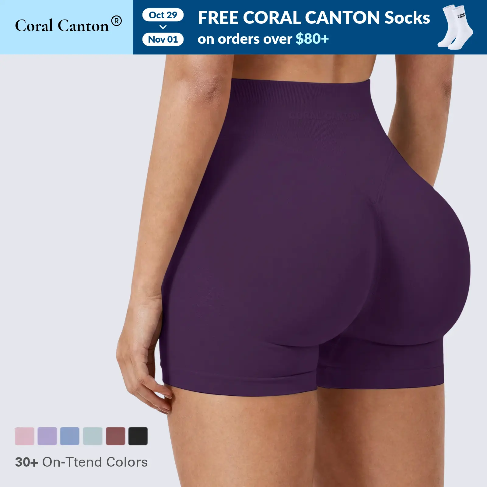 Coral Canton Seamless Sports Shorts High Waistband Butt Lifting SohoChic