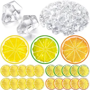 300 Pieces Clear Fake Crushed Ice Cubes and 20 Simulation Lemon Slices Artificial Acrylic Diamonds for Vase Fillers Table Centerpiece Wedding Decor (2 x 0.4 Inch)