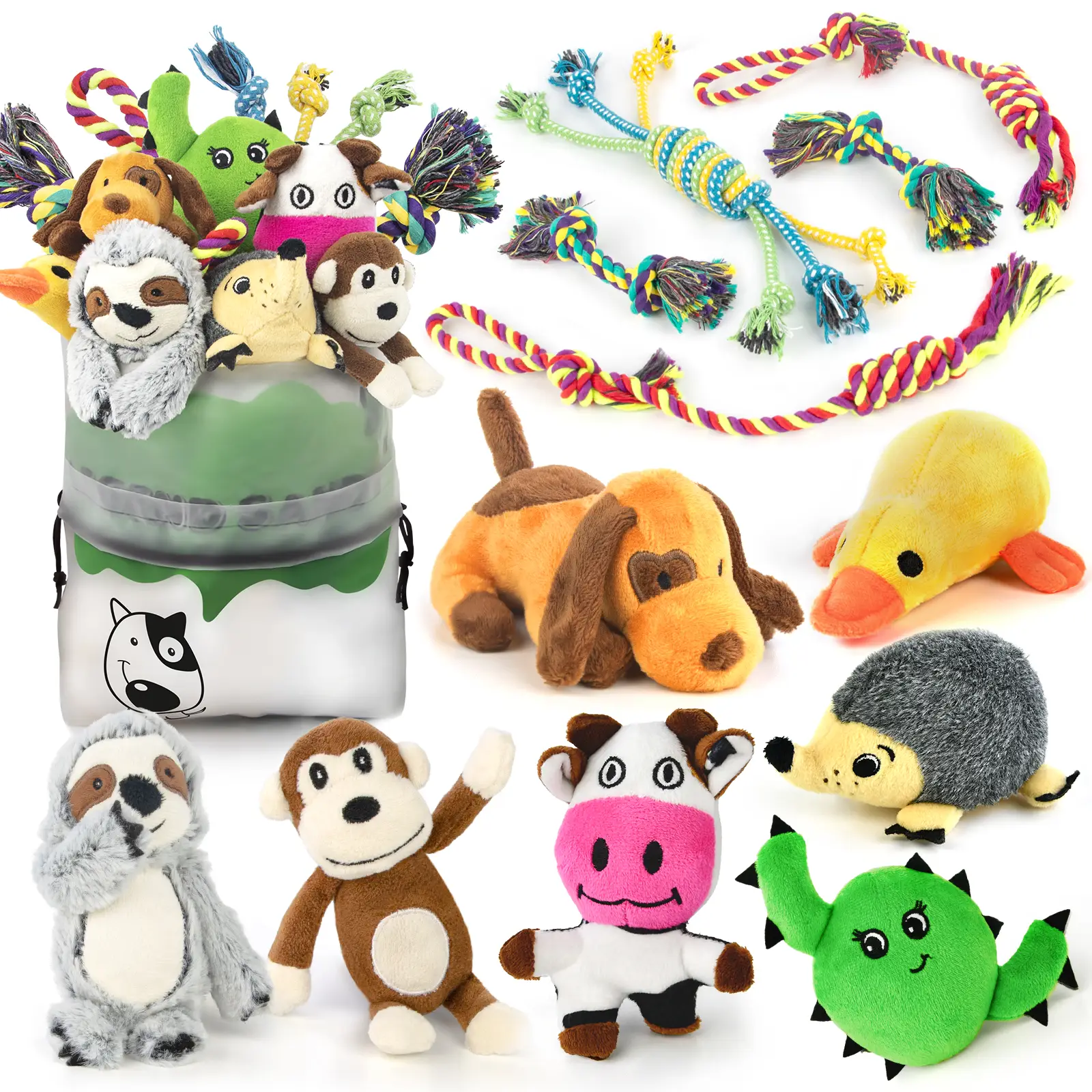 Dog Squeaky Toys For Small Dogs, Puppy Toys For Teething Cute Small Dog Toys Stuffed Plush Dog Toy Bundle Natural Cotton Puppy Rope Toy Dog Chew Toys