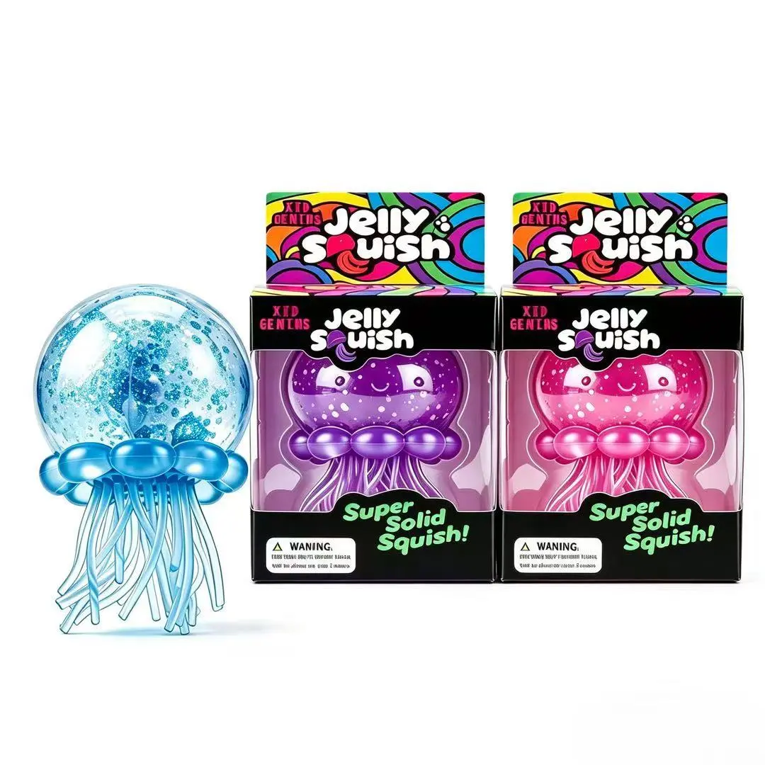 KIDGENIUS Glitter Soft Jellyfish Squishies -  Quiet Dual-Use Fidget Sensory Stress Ball, Anxiety Relief Tool for Kids with ADHD & Autism, Birthday Party Favors Stocking Stuffers, 100% Quiet Fidget Toy