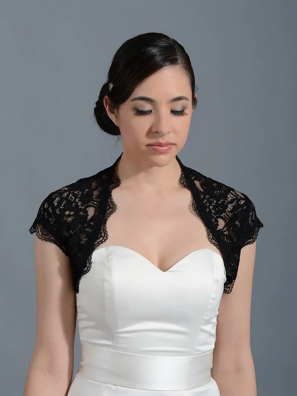 Black cap sleeve bridal lace bolero jacket