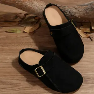 Fashion Women's Slippers Suede Buckle Shoes Casual Indoor Outdoor Footwear Flat Heel Summer Vibes