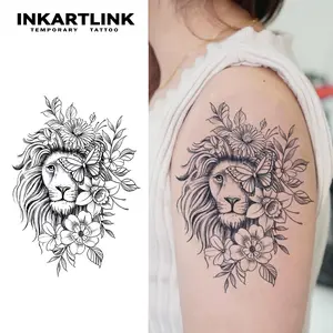INKARTLINK Tattoo Tech, 2 Sheets Semi-Permanent Temporary Tattoos,Flower And Lion , Adult Art Design,Lasts 1-2 Weeks, Waterproof, Realistic Look, No Adhesive, No Reflection,For Man And Woman,Ideal for Swimming, Party