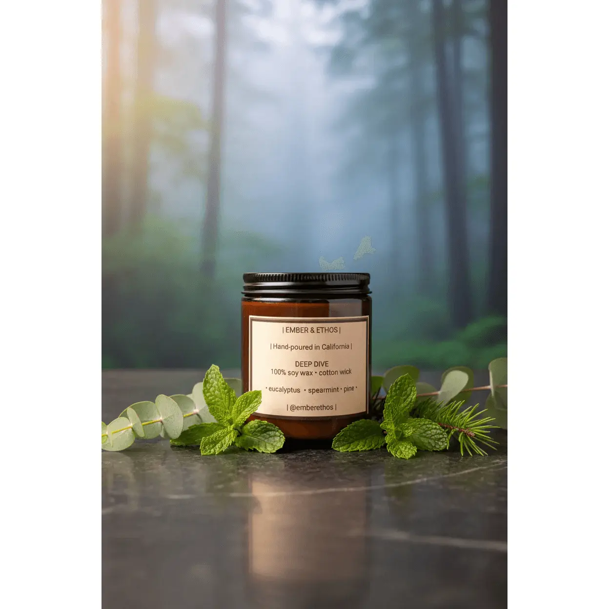 Deep Dive Eucalyptus Scented Candle - Safe Ingredients Natural Blend, Long-Lasting Indoor Home Decor Supply, Relaxation Aid