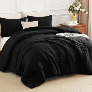 Comforter Set - 3 count  Size Comforter Sets, Luxury Breathable & Soft Comforter Set for  Season, Bedding Set with 1 Boho Down Alternative Comforter & 2 Pillowcases, Black