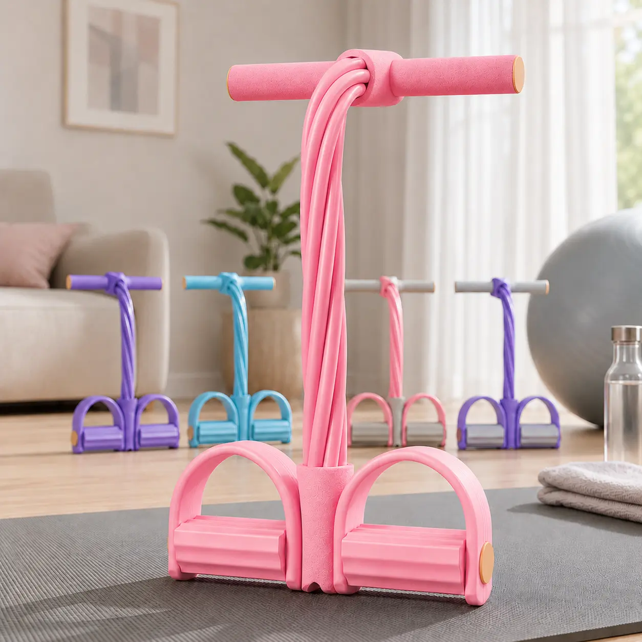 6 Tube Foot Pedal Resistance Bands, Multifunctional Portable Leg Stretching Training Device for Indoor Home Workout & Daily Fitness