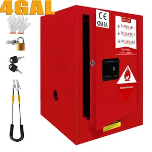 18"L x 18"W x 23"H Flammable Chemical Safety Cabinet, 4 Gallon Galvanized Steel Fire-Proof Storage Cabinets with Adjustable Shelf and 3-Point Keyed Lock System, for Commercial Industrial Home Use, Red