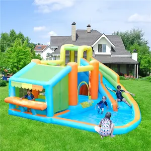 【Beautyhackher Exclusive】Yaheetech 8-in-1 Inflatable Bounce House with Splash Pool, Slide, Climbing Wall, and Market Stand for Kids Ages 3-10, 520W Blower, Portable & Multifunctional Playground Set