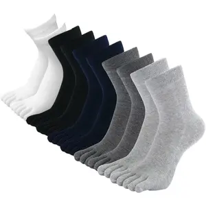 5 Pair Mens Toe Socks Cotton Athletic Running Five Finger Crew Socks