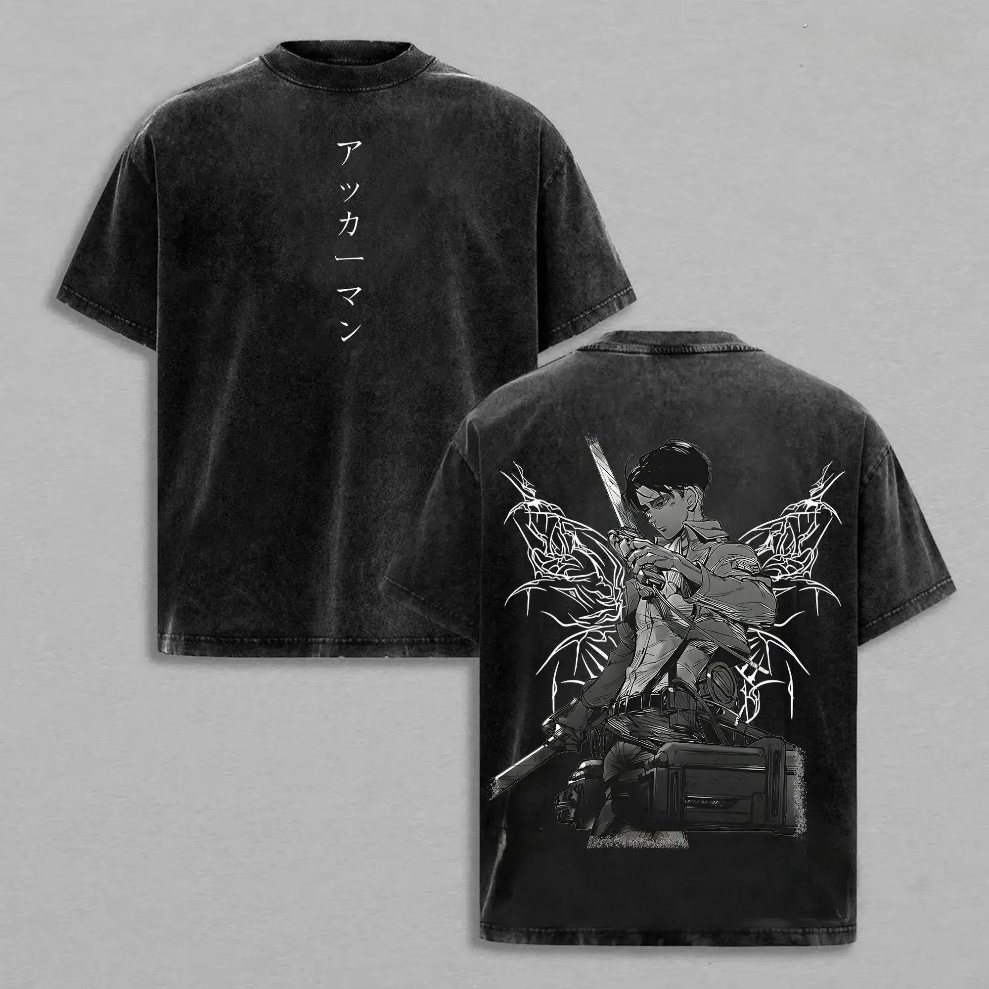 Vintage Captain Levi Ackerman AOT Attack On Titan Oversized Graphic Tee Heavyweight Acid Wash Cotton T-Shirt Y2K Streetwear Scout Regiment Gym Pump Cover Japanese Anime Manga Aesthetic Grunge SNK Husbando Outfits Merch Fan Gift Unisex