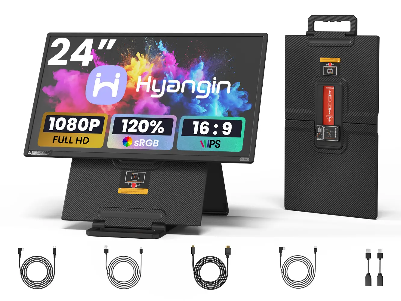 Hyangin 2025 Upgraded 24 Inch Large Portable Monitor for Laptop, 1080P FHD 100Hz Portable Screen, 120% sRGB IPS Portable Second Monitor with Adjustable Stand for Laptop, MacBook, Phones