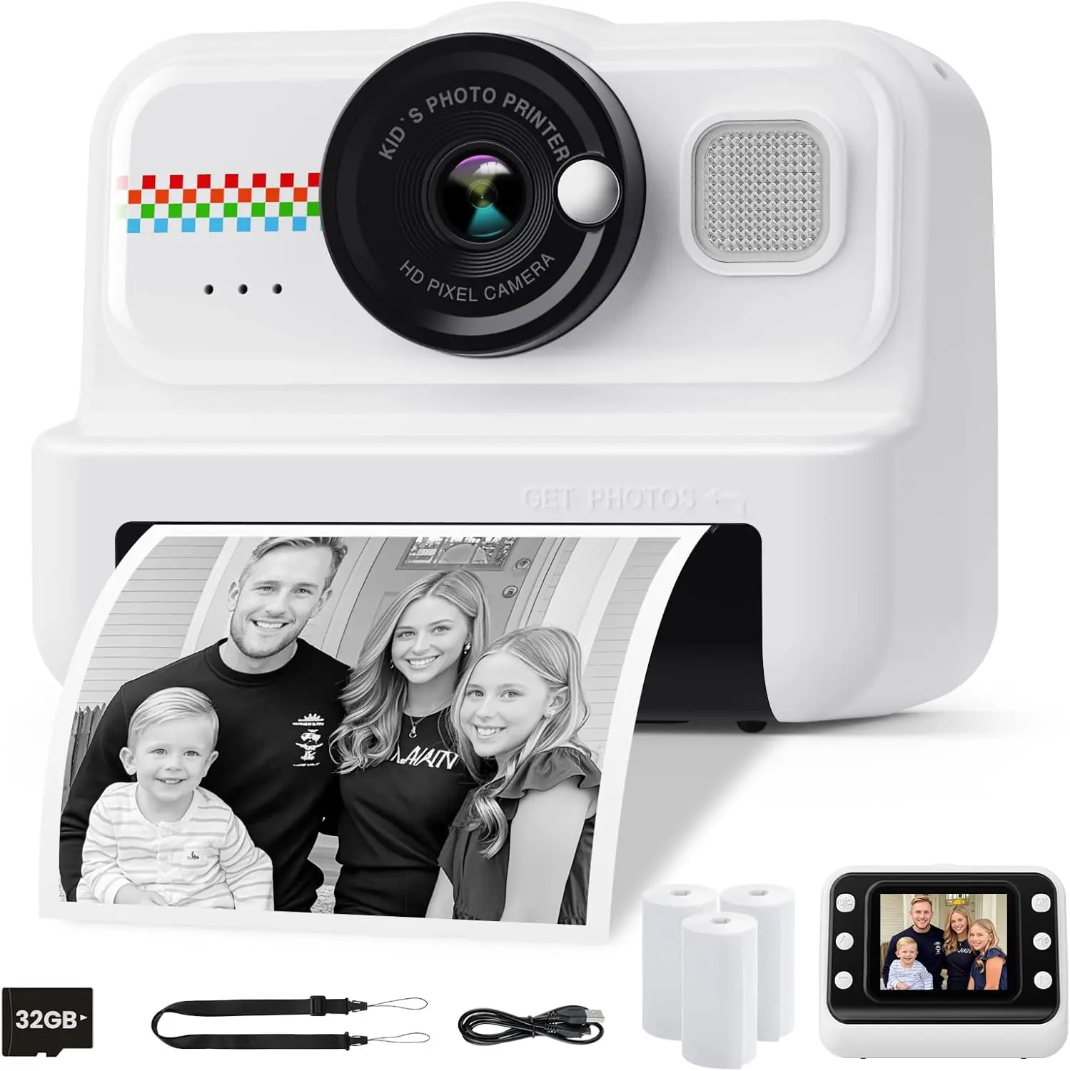 Instant Print Digital Camera For Kids,Christmas and birthday gift For boys and girls,Polaroid camera,Age 4-12,Portable instant print camera,Educational children's toy. Charger Screen Tech Gadgets Photographic Kit Card Friend Lens Memory