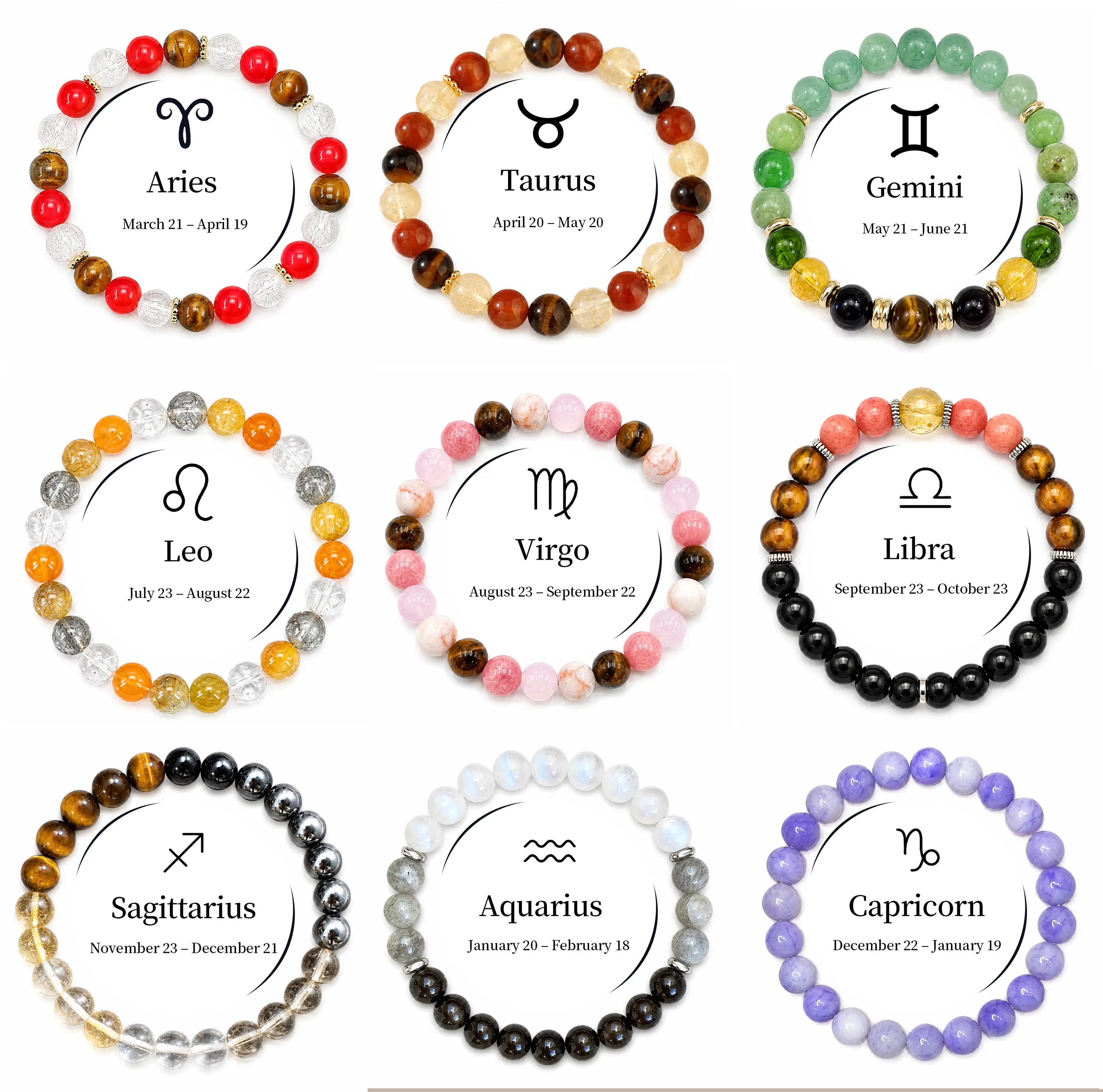 12 Zodiac Sign Constellation Crystal Bracelet | 8mm Astrology Bracelet for Aries, Taurus, Gemini, Cancer, Leo, Virgo, Libra, Scorpio, Sagittarius, Capricorn, Aquarius, Pisces | Healing Jewelry Gift for Women & Men | Best Friend Gift campingessentials