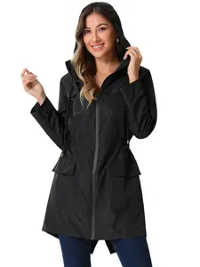 INSPIRE CHIC Windbreaker Long Trench Coat for Women's Lightweight Hooded Raincoat Waterproof Jacket
