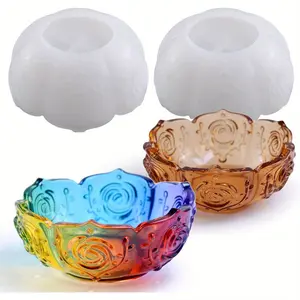 2PCS Flower Tray Resin Mold Lotus Bowl Silicone Mold For Epoxy Resin Casting DIY Jewelry Container Candle Holder Trinket Box Home Table Decoration Flower Pots