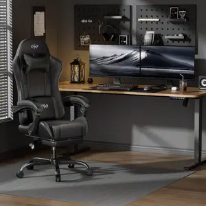 Gaming Chair With Pocket Spring Cushion, Video Game Chair, Gaming Computer Chair, Ergonomic Chairs For Adults With Headrest And Lumbar Support, Swivel PU Leather Office Chair, Black